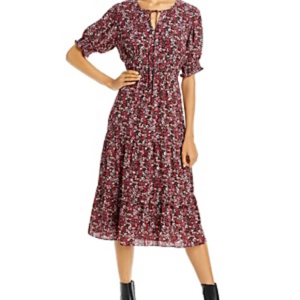 Aqua Floral Ruffle Short Sleeve Midi Dress NEW